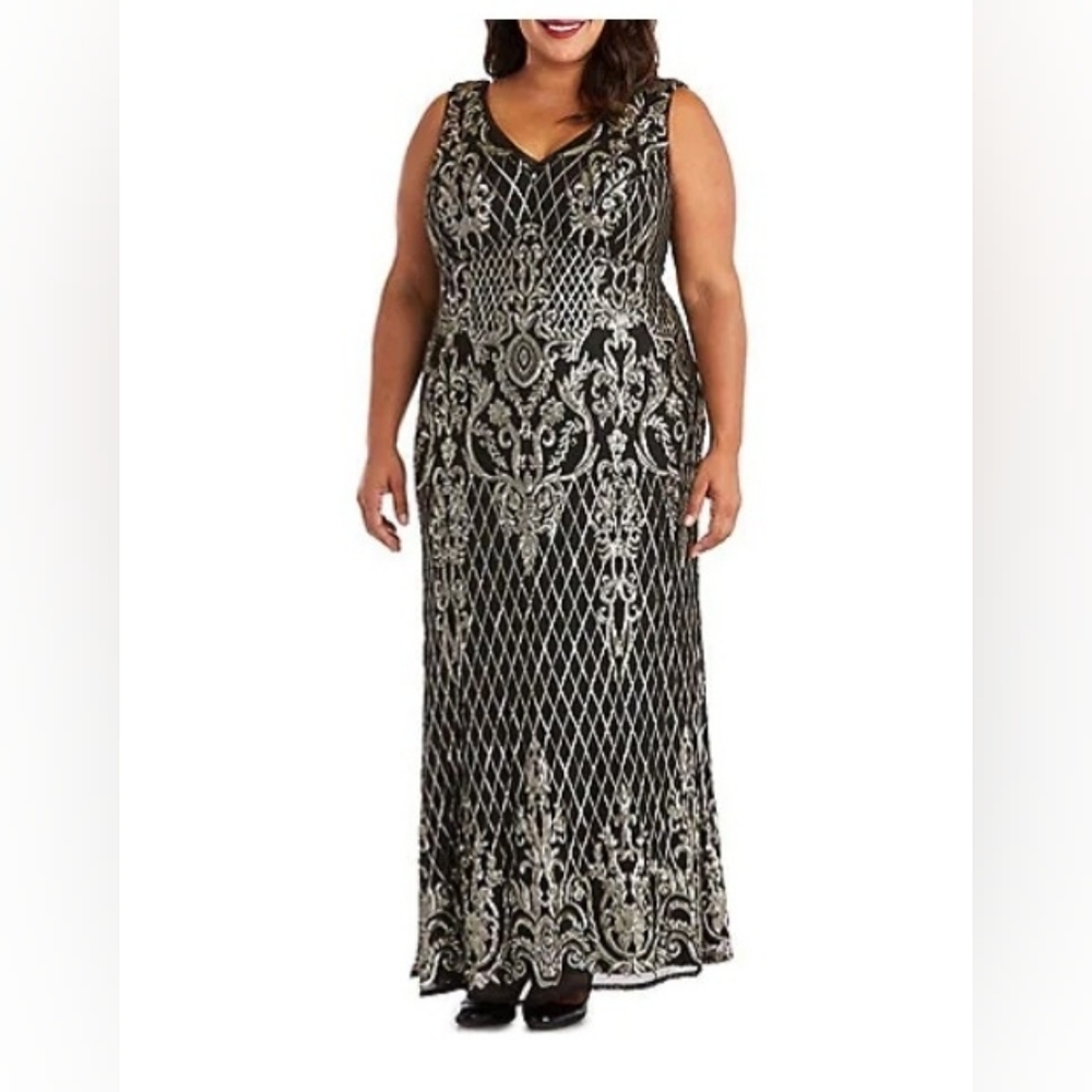 R & M Richards Plus Size Embroidered Sequin Dress/Gown